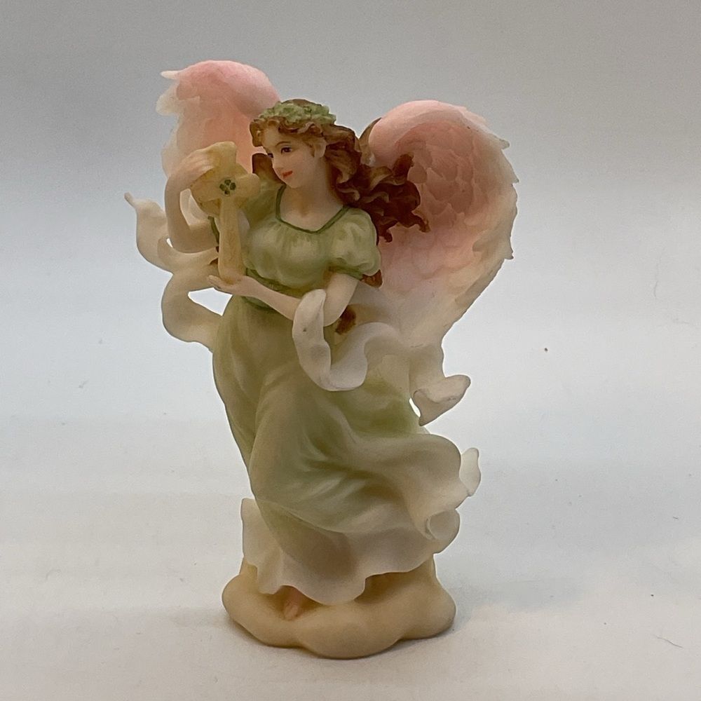 Small Seraphim Angel Figurine in Green and Pink
